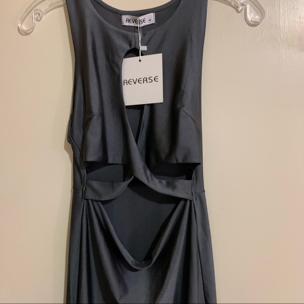 Reverse Cut Out Sleeveless Stainless Steel Gray Dress. Size Medium - Picture 7 of 10